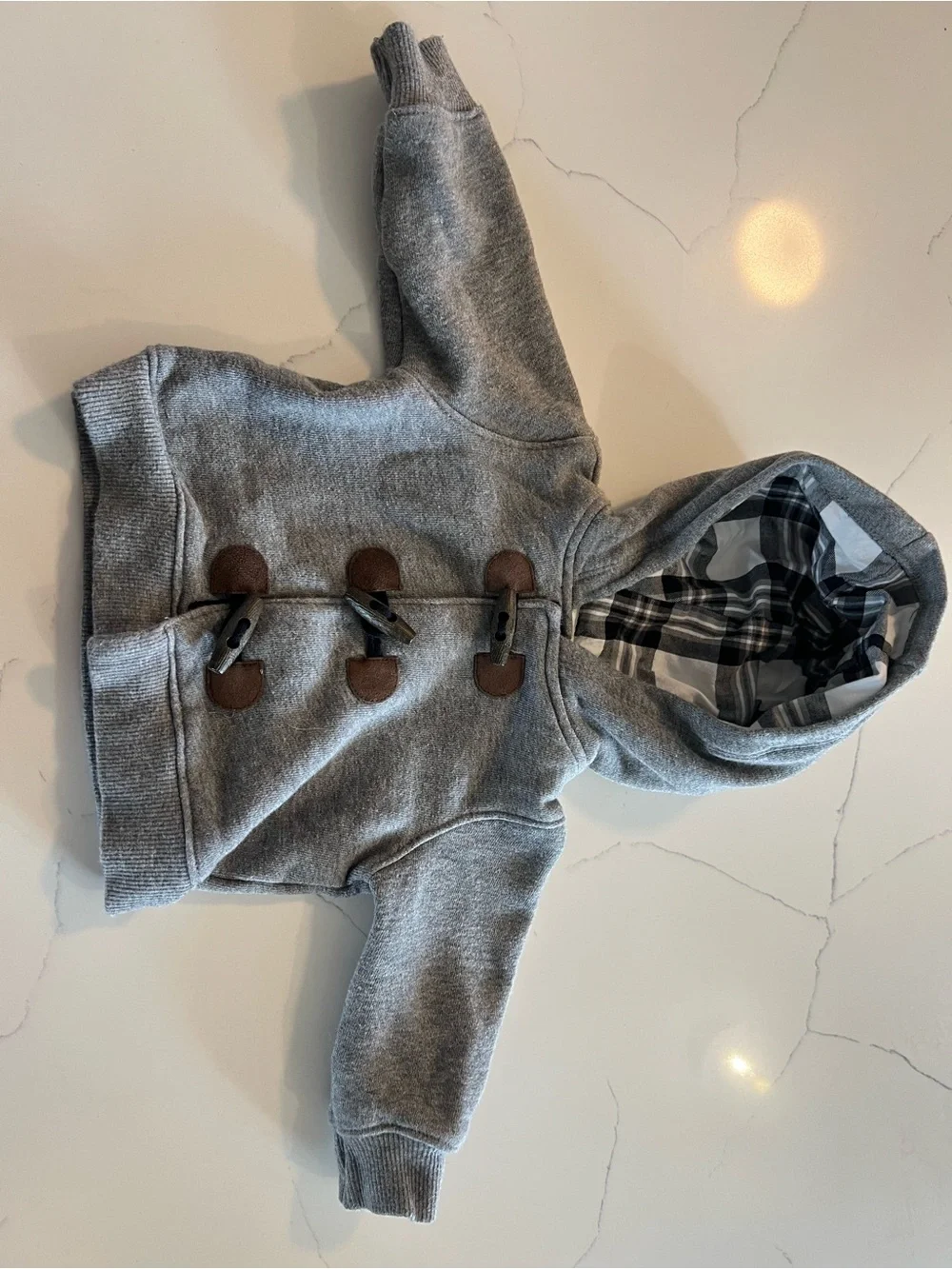 Carter's Gray Hooded Toggle Sweatshirt with Plaid Lining